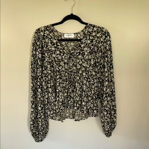 Carly Jean Los Angeles Black Floral Peasant Top
